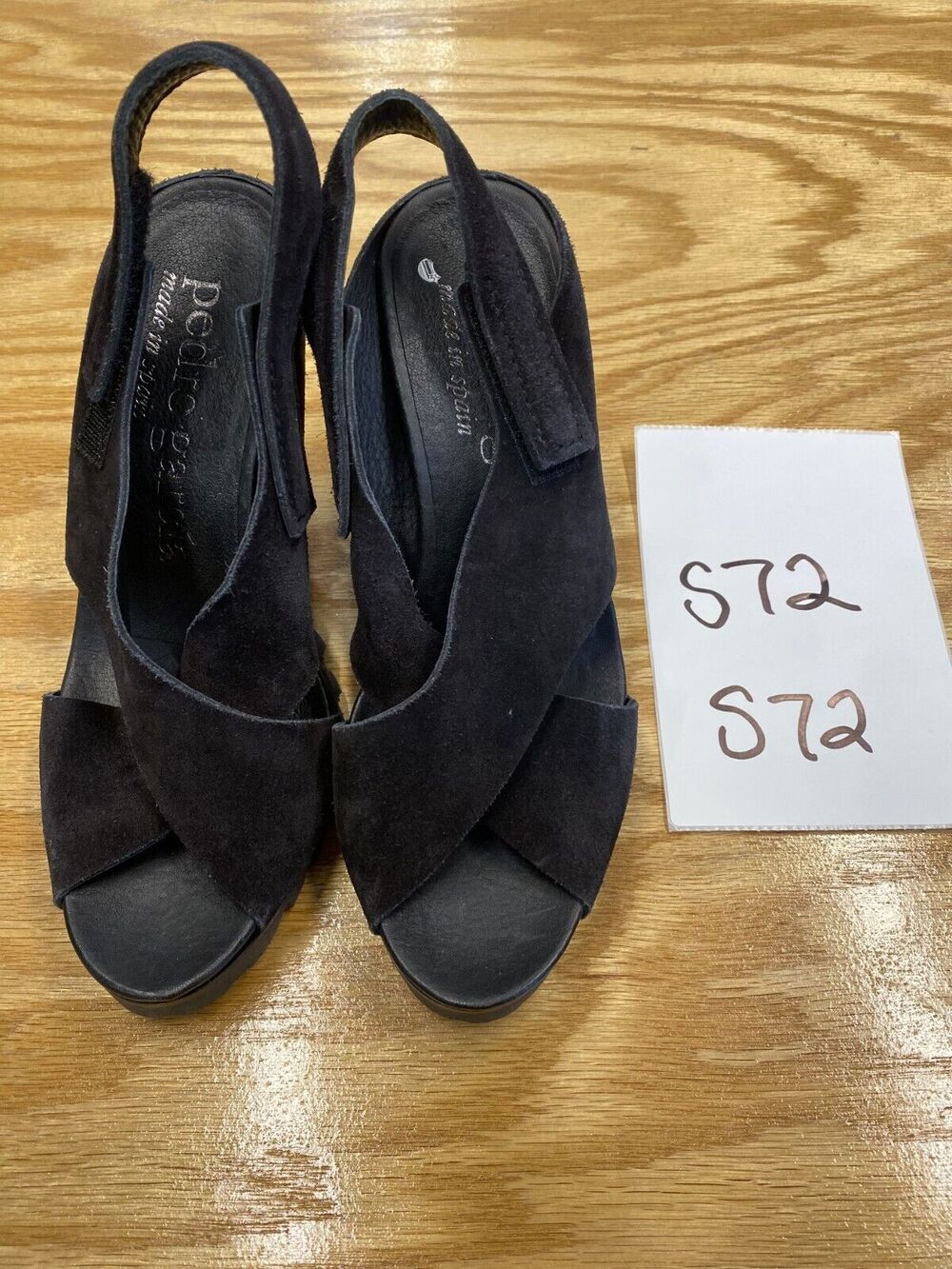 Pedro Garcia Strappy Sandals Women's 37 Black Suede Criss Cross Cone Heel S72